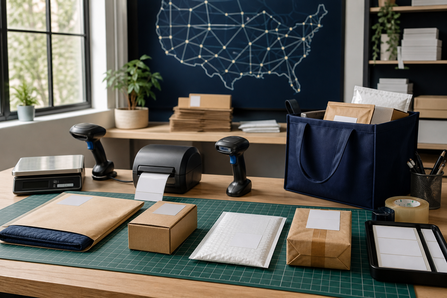 Several individual customer orders being scanned, labeled, and prepared for carrier handoff